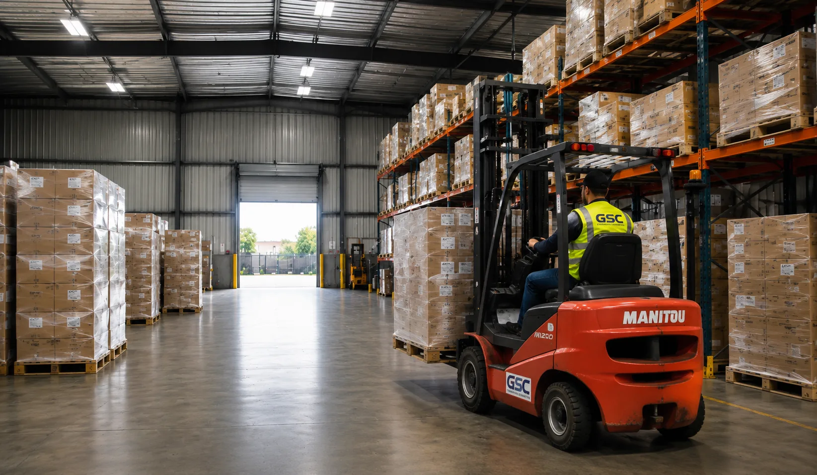 GSC forklift operator working inside a warehouse